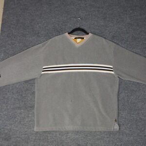 Y2K Bullhead Pullover Mens XL Gray Ribbed Nylon V-Neck Striped‎ Gorpcore Skate